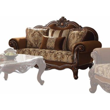 Homeroots Fabric Cherry Oak Upholstery Wood Leg And Trim Loveseat With 4 Pillows