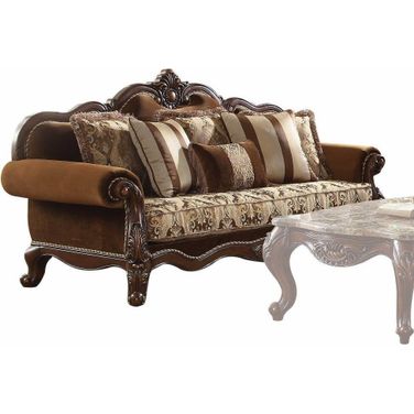 Homeroots Fabric Cherry Oak Upholstery Wood Leg And Trim Sofa With 6 Pillows