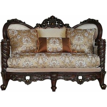 Homeroots Fabric Dark Walnut Upholstery Wood Leg And Trim Loveseat With 4 Pillows