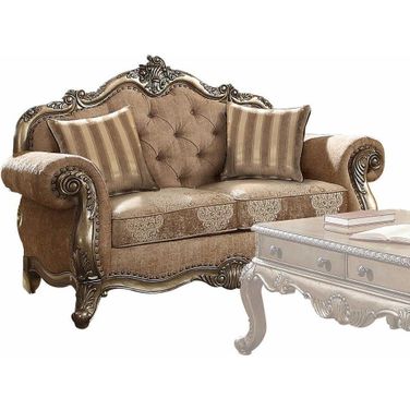 Homeroots Fabric Vintage Oak Upholstery Poly Resin Loveseat With 2 Pillows