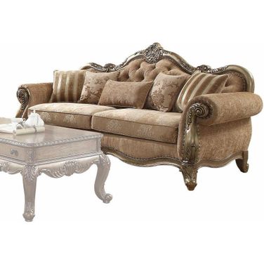Homeroots Fabric Vintage Oak Upholstery Poly Resin Sofa With 5 Pillows