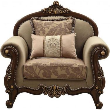 Homeroots Fabric Walnut Upholstery Wood Leg And Trim Chair With 2 Pillows 347247
