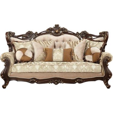 Homeroots Fabric Walnut Upholstery Wood Leg And Trim Sofa With 7 Pillows