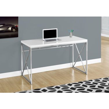 Homeroots Glossy White Particle Board And Chrome Metal Computer Desk 333408