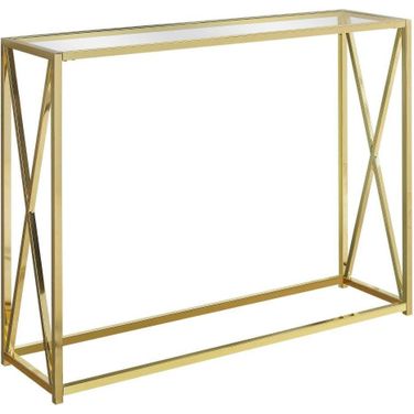 Homeroots Gold Clear Metal Tempered Glass Accent Table