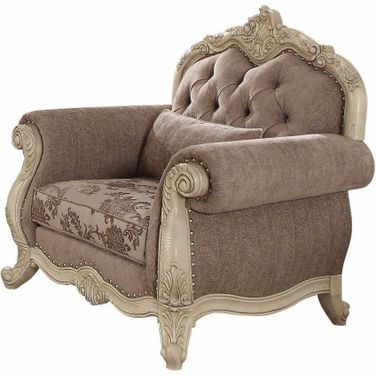 Homeroots Gray Fabric Antique White Upholstery Poly Resin Chair With 1 Pillow