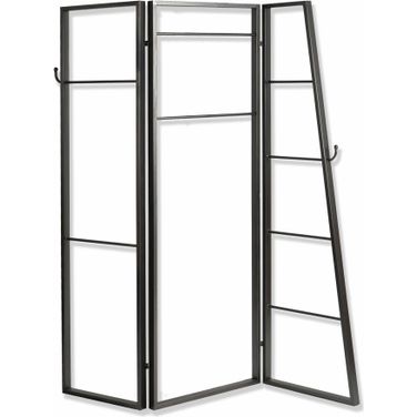 Homeroots Gray Metal Coatrack 3 Panel Screen