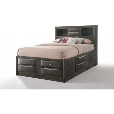 Homeroots Gray Oak Rubber Wood Queen Storage Bed
