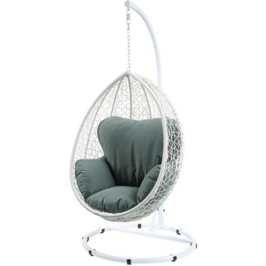 Homeroots Green Fabric And White Wicker Patio Swing Chair With Stand
