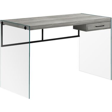 Homeroots Grey Black Clear Particle Board Glass Metal Tempered Gl Computer Desk