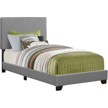 Homeroots Grey Foam Solid Wood Leather Look Twin Size Bed 333283