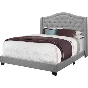 Homeroots Grey Linen With Chrome Trim Queen Size Bed