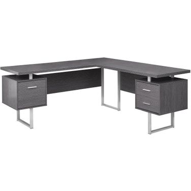 Homeroots Grey Silver Particle Board Hollow Core Metal Computer Desk 333471