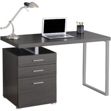 Homeroots Grey Silver Particle Board Hollow Core Metal Computer Desk 333524