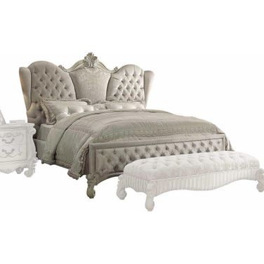 Homeroots Ivory Velvet Bone White Upholstery Poly Resin Queen Bed 348176