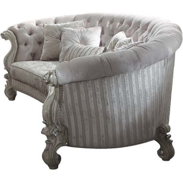 Homeroots Ivory Velvet Bone White Upholstery Poly Resin Sofa With 5 Pillows