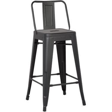 Homeroots Matte Black Metal Barstool With Back In A Set Of 2