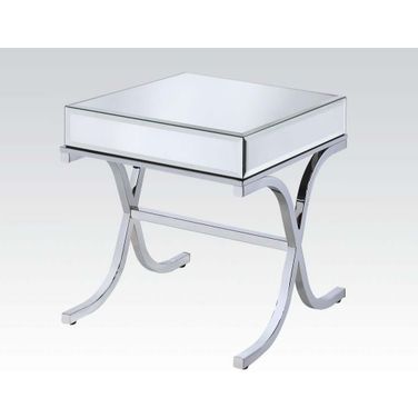 Homeroots Mirrored Top And Chrome End Table