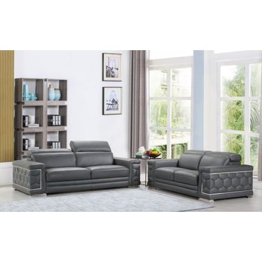 Homeroots Modern Dark Gray Leather Sofa And Loveseat 343842