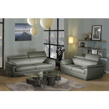 Homeroots Modern Gray Leather Sofa And Loveseat 343850