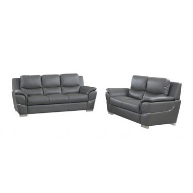 Homeroots Modern Gray Leather Sofa And Loveseat 343862