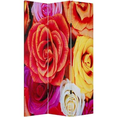 Homeroots Multi Color Wood Canvas Daisy And Rose Screen