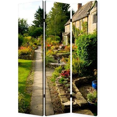 Homeroots Multi Color Wood Canvas English Garden Screen