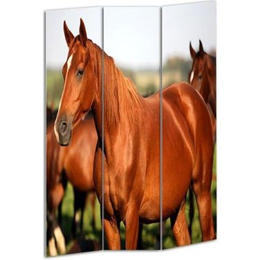 Homeroots Multi Color Wood Canvas Horse Screen 274617