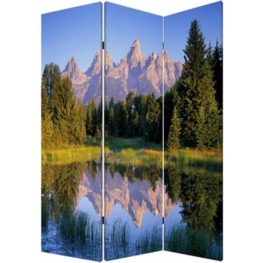 Homeroots Multi Color Wood Canvas Mountain Peaks Screen