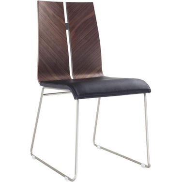Homeroots Natural Walnut And Black Faux Leather And Metal Dining Chair