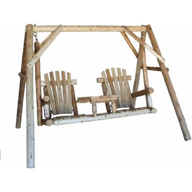 Homeroots Natural Wood Tete A Tete Yard Swing 370275