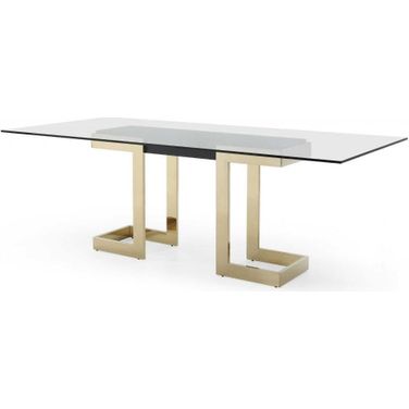 Homeroots Polished Gold Glass And Stainless Steel Dining Table 370725