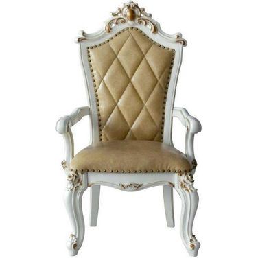 Homeroots Pu Antique Pearl Wood Poly Resin Upholstered Arm Chair (Set 2)