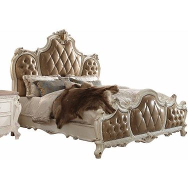 Homeroots Pu Antique Pearl Wood Poly Resin Upholstery California King Bed