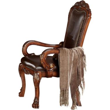 Homeroots Pu Cherry Oak Wood Poly Resin Upholstery Arm Chair (Set 2) 347003
