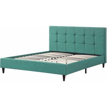 Homeroots Queen Blue Modern Upholstered Square Stitched Platform Bed