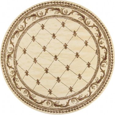 Round Polypropylene Ivory Fleur de Lis Area Rug - 8'