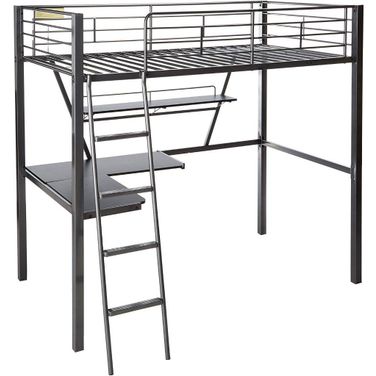 Homeroots Silver And Black Metal Tube Loft Bed With Desk