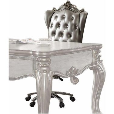 Homeroots Silver Pu Antique Platinum Upholstery Poly Resin Executive Chair With Swivel And Lift