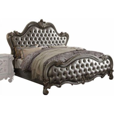 Homeroots Silver Pu Antique Platinum Upholstery Poly Resin Queen Bed
