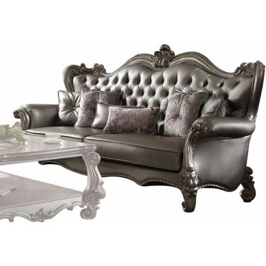 Homeroots Silver Pu Antique Platinum Upholstery Poly Resin Sofa With 6 Pillows