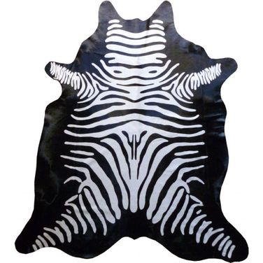 Homeroots Stenciled Reverse Zebra Cowhide Rug