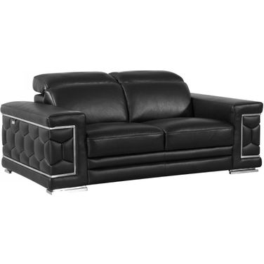 Homeroots Sturdy Black Leather Loveseat