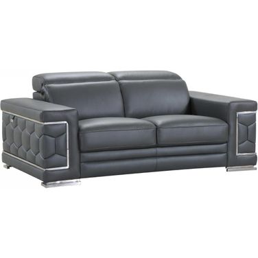Homeroots Sturdy Dark Gray Leather Loveseat