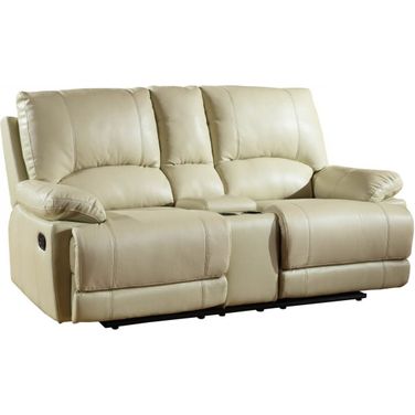 Homeroots Stylish Beige Leather Console Loveseat