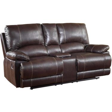Homeroots Stylish Brown Leather Console Loveseat