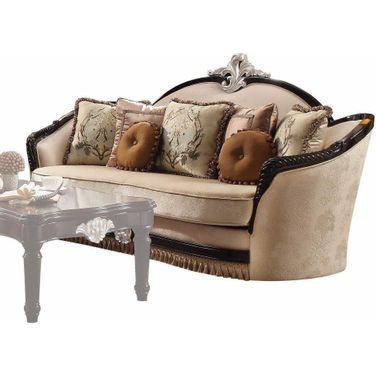 Homeroots Tan Fabric Black Upholstery Wood Sofa With 7 Pillows
