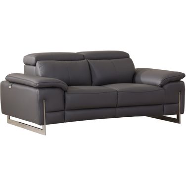 Homeroots Tasteful Dark Grey Leather Loveseat