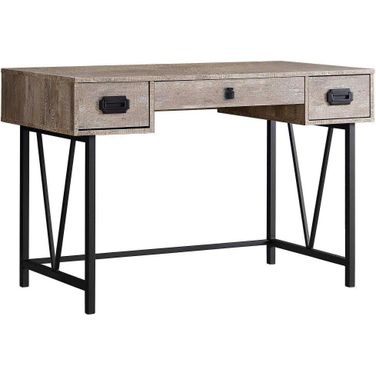 Homeroots Taupe Black Particle Board Hollow Core Metal Computer Desk 333515