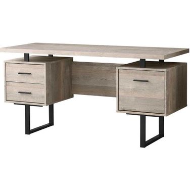 Homeroots Taupe Black Particle Board Hollow Core Metal Computer Desk 333519